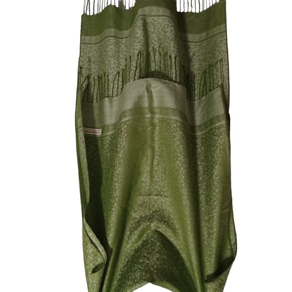 Pashmina Silk scarf Yoga Shawl Bohemian light green reversible wrap - Picture 8 of 10